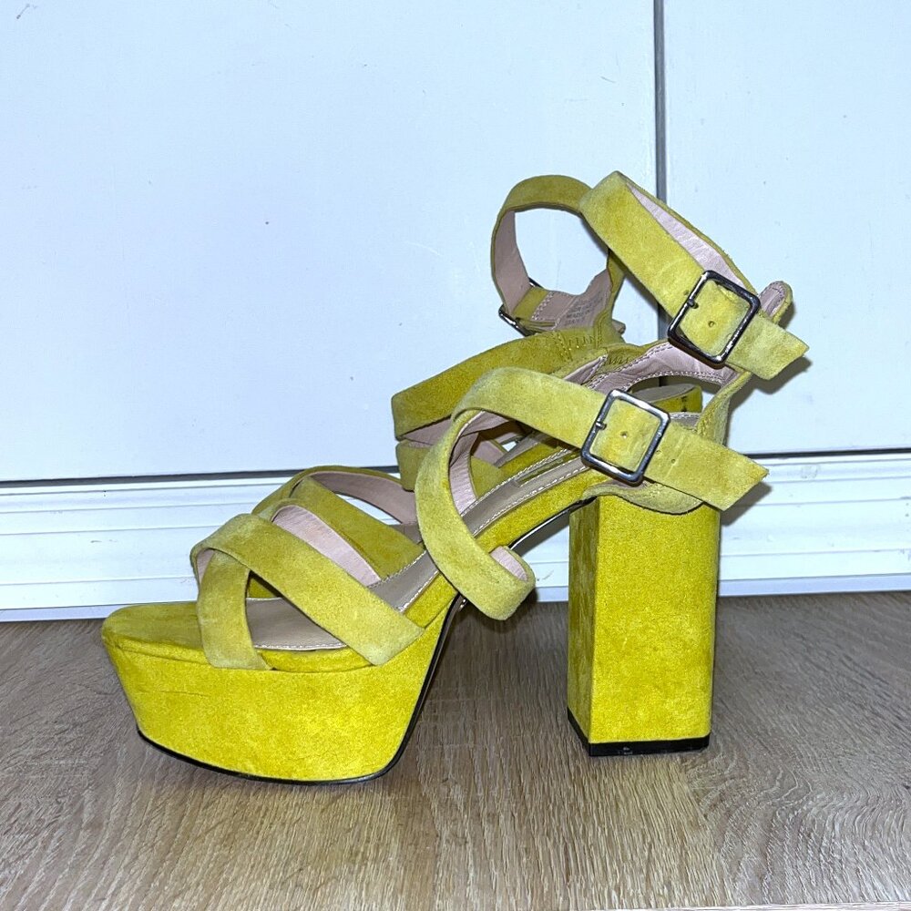 Chunky Platform Suede Neon Yellow Sandals